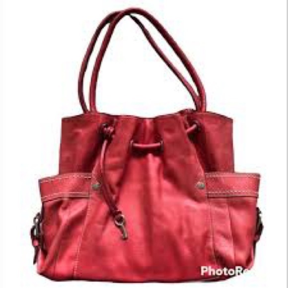 Fossil Elegant Red Leather Bucket Women's Bag - Picture 1 of 16
